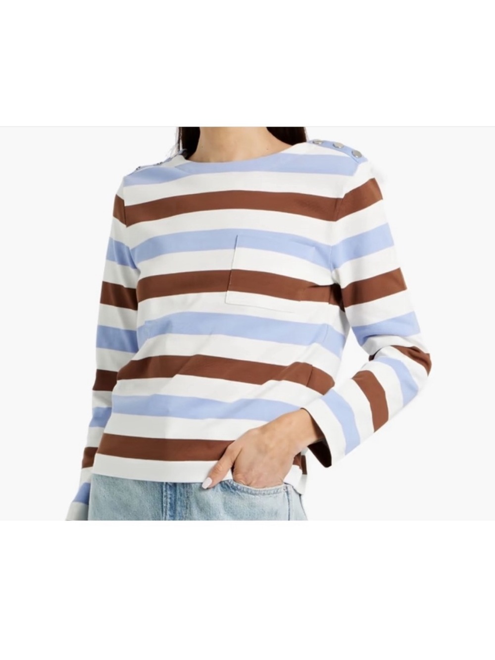 Veronica Beard Womens Hovey Striped Cotton Boat Neck Top Long Sleeve Size Small